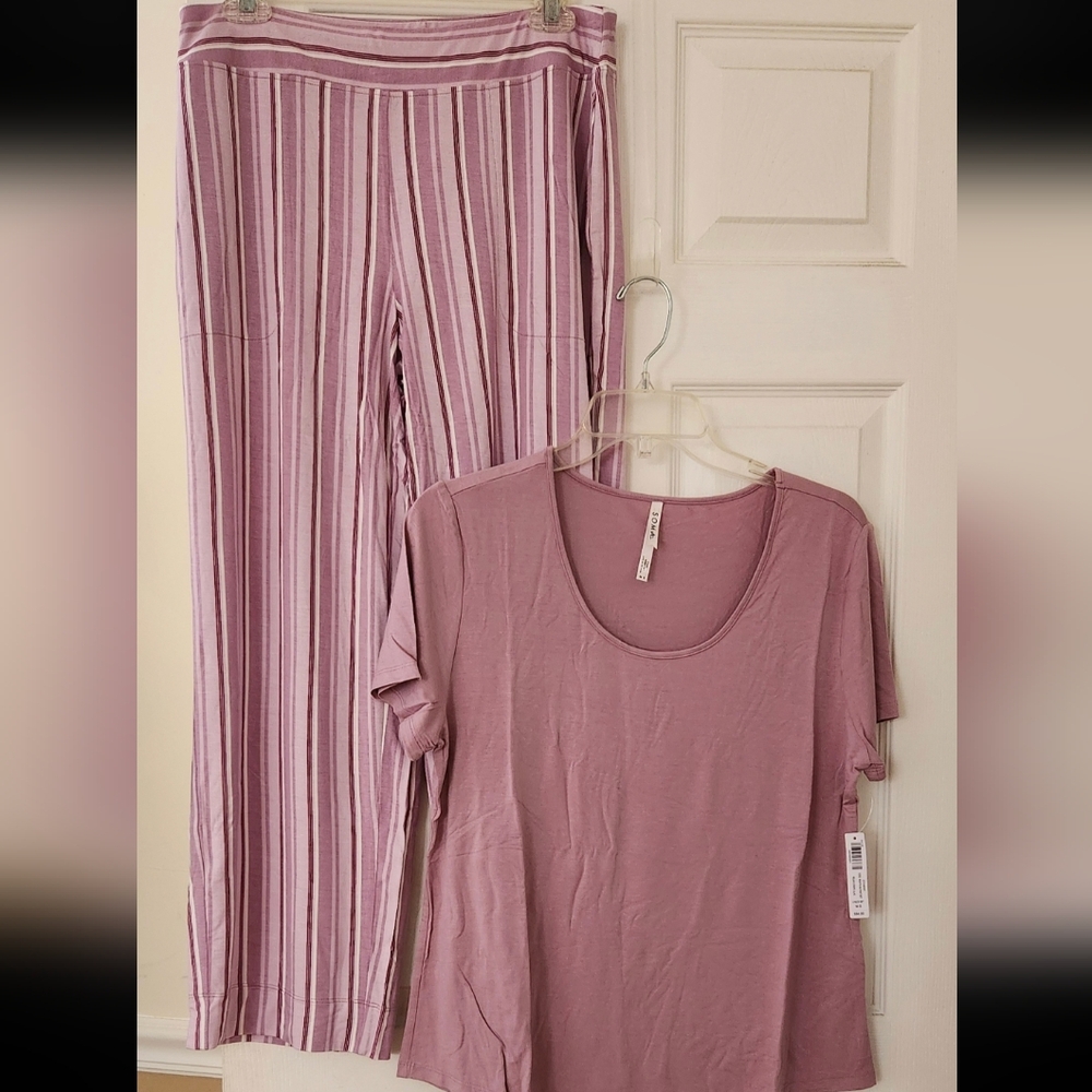 Soma Mauve Striped Lounge Set - Pink & White